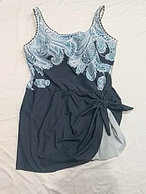Navy Blue And White Swimming Suit.